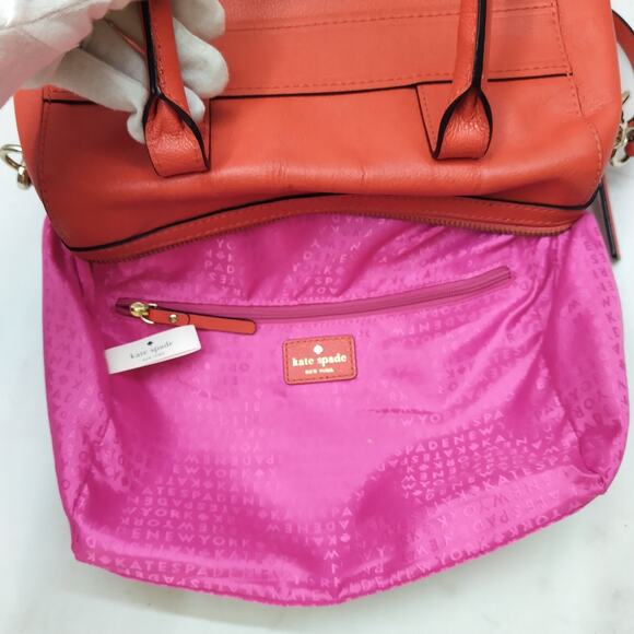 Kate Spade Red Leather Bow Double Handles Zipper Satchel Bag - Picture 11 of 16